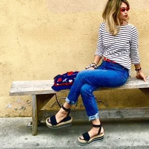 Black & White Flatform Espadrille Sandal - Leather